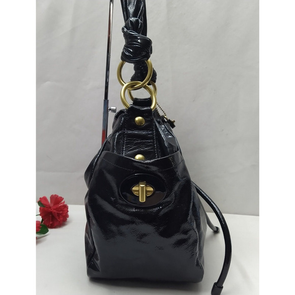Coach Resort Black Patent Leather Drawstring Pockets Hobo Shoulder Bag - Picture 5 of 16